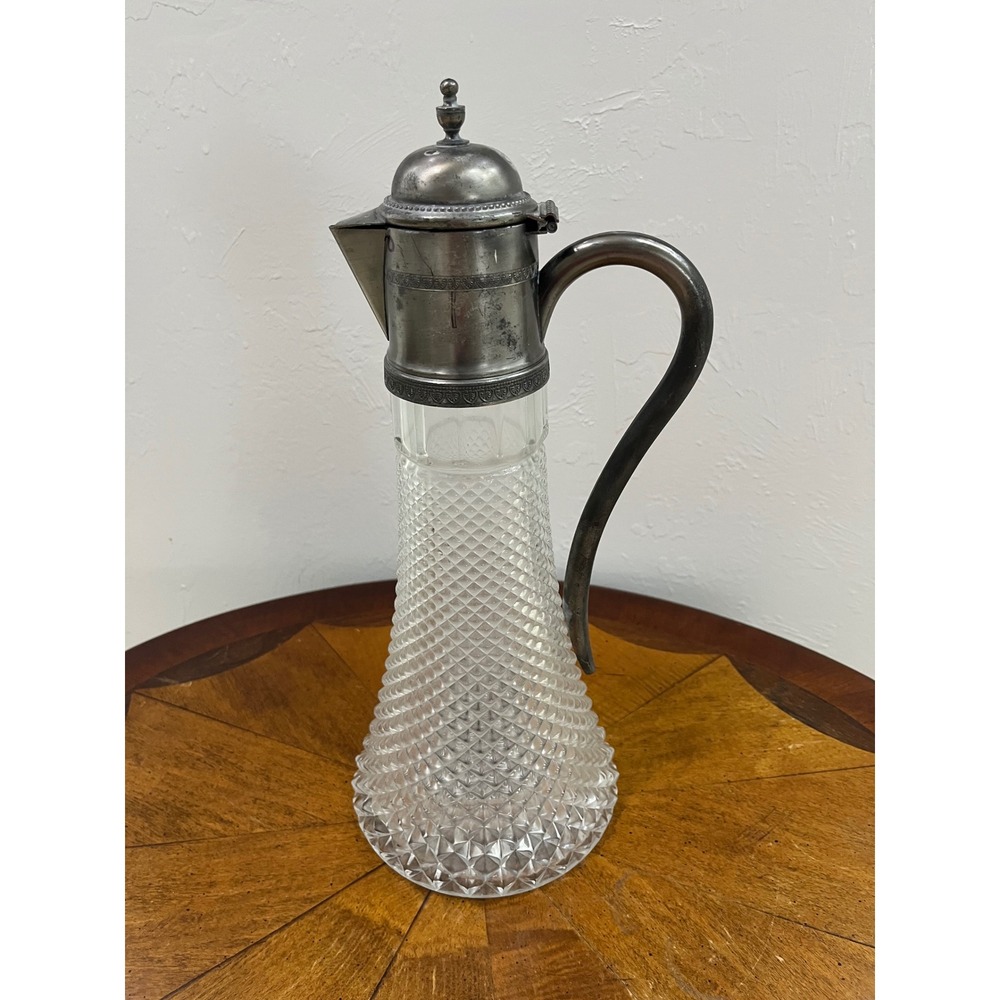 Unbranded Claret Jug Decanter Unisex Large Clear Good Diamond Cut Crystal Metal